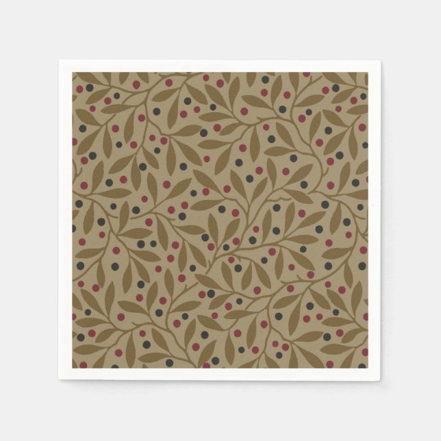 Olive Leaf Berry Earthy Willow Branch Napkins (Front)