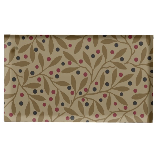 Olive Leaf Berry Earthy Willow Branch Place Card Holder (Front)