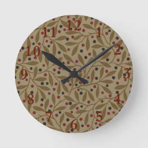 Olive Leaf Berry Earthy Willow Branch Round Clock