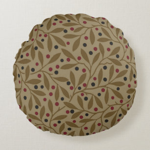 Olive Leaf Berry Earthy Willow Branch Round Pillow