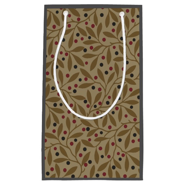 Olive Leaf Berry Earthy Willow Branch Small Gift Bag (Front)