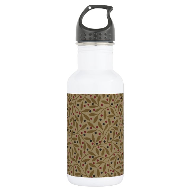 Olive Leaf Berry Earthy Willow Branch Stainless Steel Water Bottle (Front)