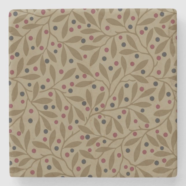Olive Leaf Berry Earthy Willow Branch Stone Coaster (Front)
