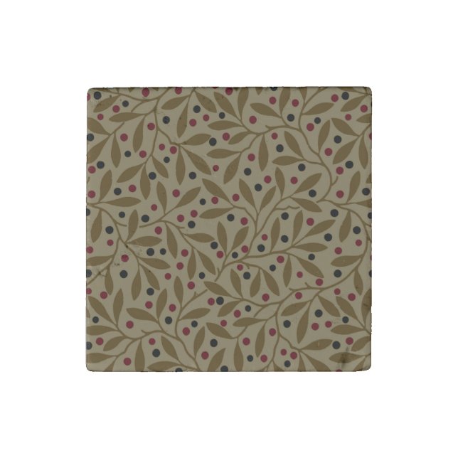Olive Leaf Berry Earthy Willow Branch Stone Magnet (Fourth Magnet)