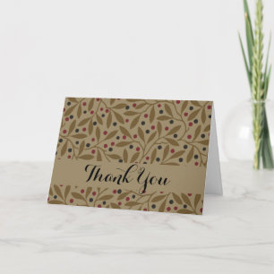 Olive Leaf Berry Earthy Willow Branch Thank You Card