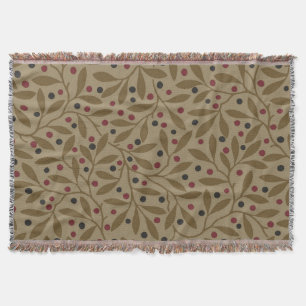 Olive Leaf Berry Earthy Willow Branch Throw Blanket