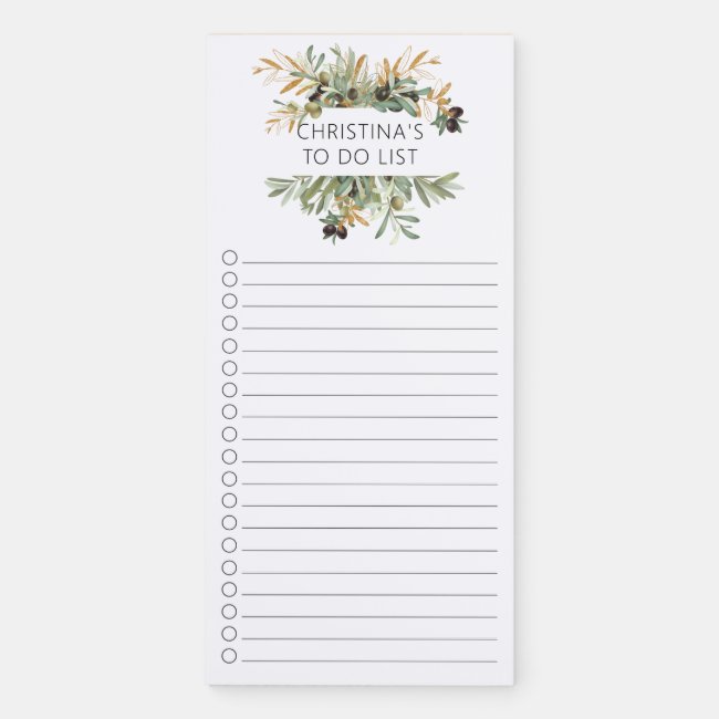 Olive Leaf Branches To Do List Magnetic Notepad