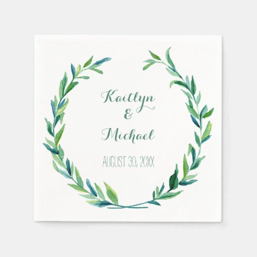 Olive Leaf Laurel Wreath Simple Modern Reception Paper Napkins