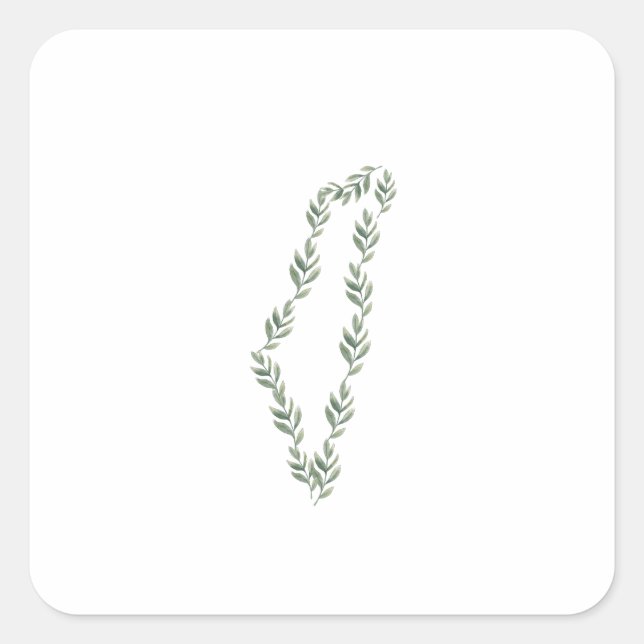Olive Leaf Map of Palestine Square Sticker (Front)