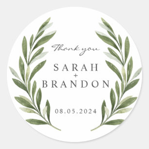 Olive Leaf Summer Wedding Classic Round Sticker