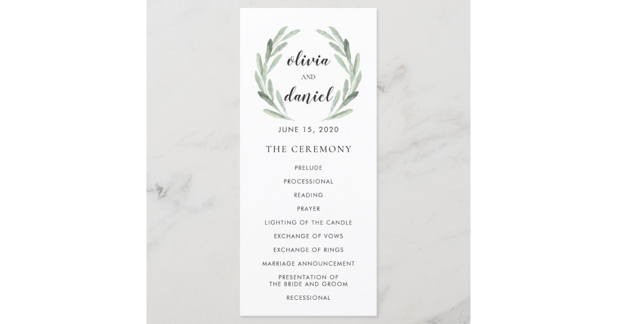 Olive Leaf Wreath Cursive Script Wedding Program Zazzle Com