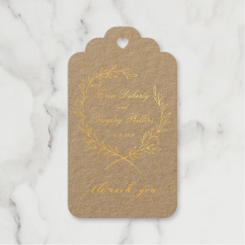 Olive Leaf Wreath Gold Calligraphy Thank You Kraft Foil Gift Tags