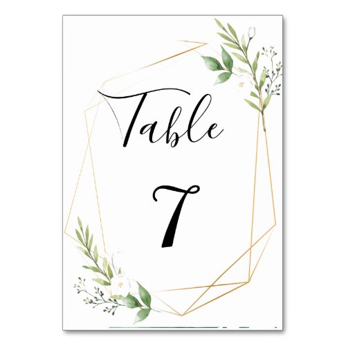 Olive Leaves and Gold Geometric Wedding  Table Num Table Number