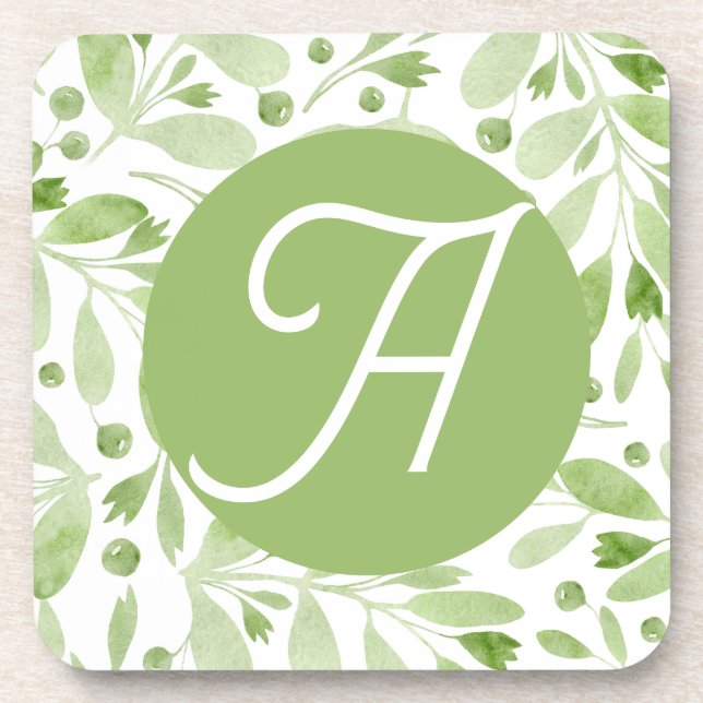 Olive Leaves and Initial beverage coaster (Front)