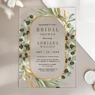 Olive Leaves Bridal Shower Acrylic Invitations
