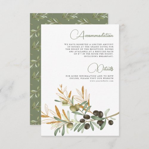 Olive Leaves Gold Branch Wedding Details Enclosure Card