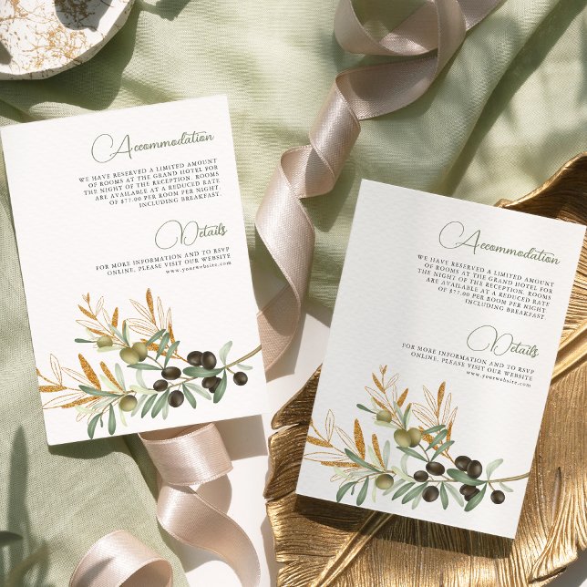 Olive Leaves Gold Branch Wedding Details Enclosure Card (Creator Uploaded)