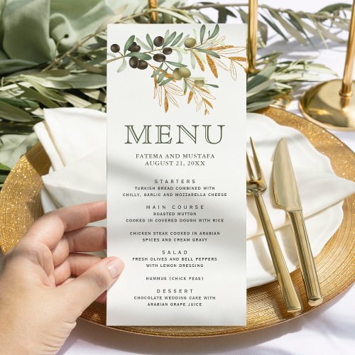 Olive Leaves Gold Branch Wedding  Menu