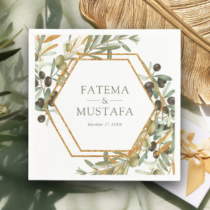 Olive Leaves Gold Branch Wedding Napkins