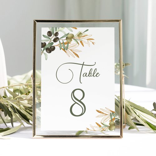 Olive Leaves Gold Branch Wedding  Table Number