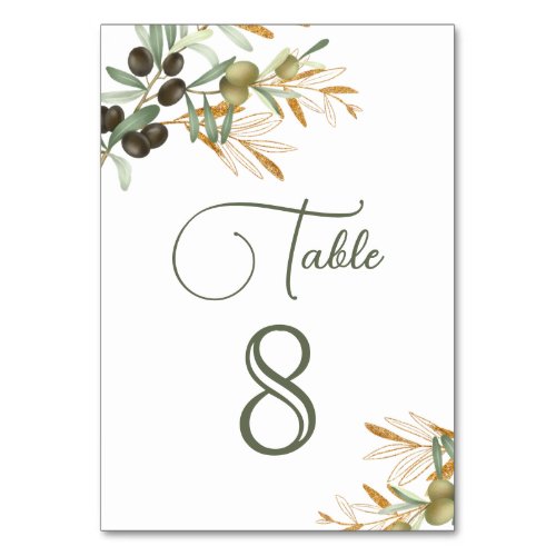 Olive Leaves Gold Branch Wedding  Table Number