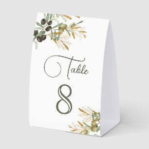 Olive Leaves Gold Branch Wedding Table Number Paper Table Tent