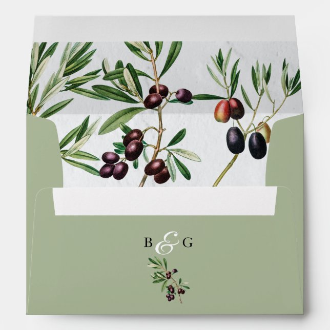 Olive Leaves Greek Island 5x7 Wedding Invitation Envelope (Back (Bottom))