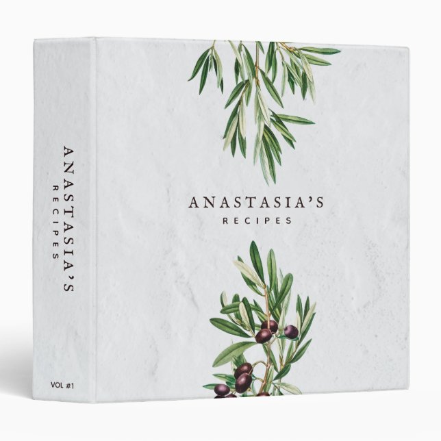 Olive Leaves Greek Island Recipe Cookbook 3 Ring Binder (Front/Spine)