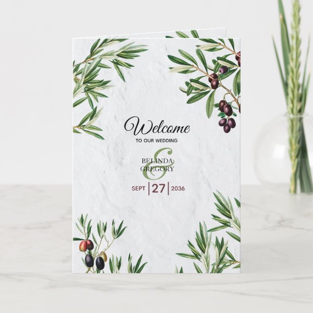 Olive Leaves Greek Island Wedding Order of Service Program (Front)