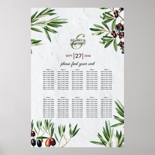 Olive Leaves Greek Island Wedding Seating Chart