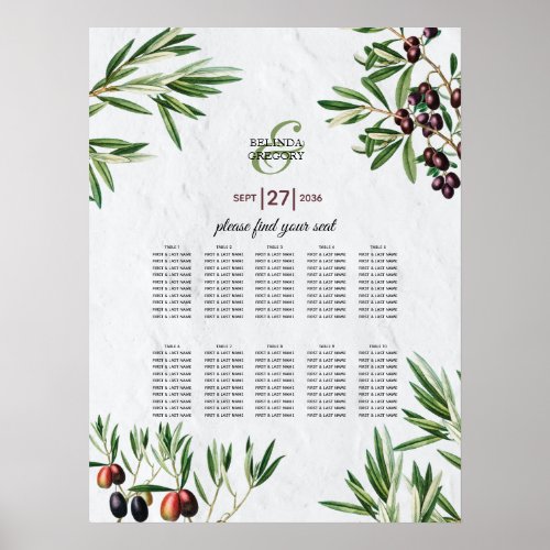 Olive Leaves Greek Island Wedding Seating Chart