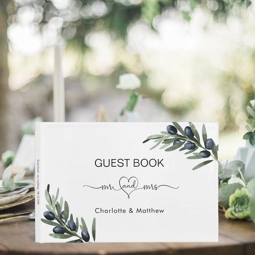 Olive leaves greenery mr mrs wedding guest book
