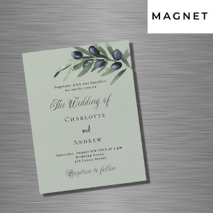 Olive leaves greenery simple script luxury wedding magnetic invitation