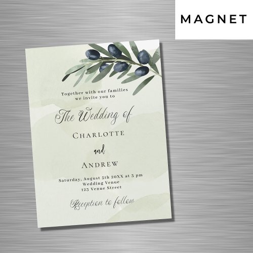 Olive leaves greenery watercolor luxury wedding magnetic invitation