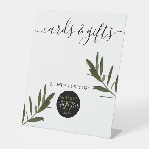 Olive Leaves Greenery Wedding Cards  Gifts Pedestal Sign