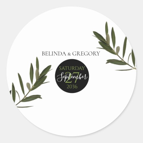 Olive Leaves Greenery Wedding  Classic Round Sticker