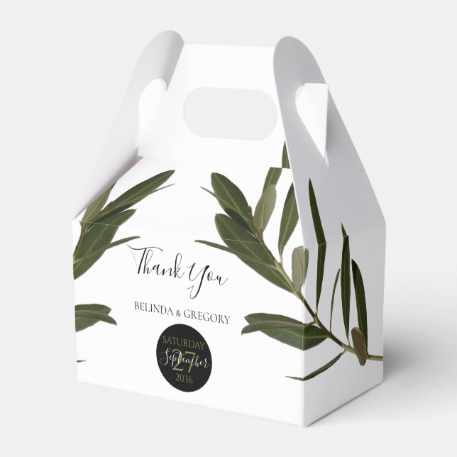 Olive Leaves Greenery Wedding Favor Boxes (Front Side)