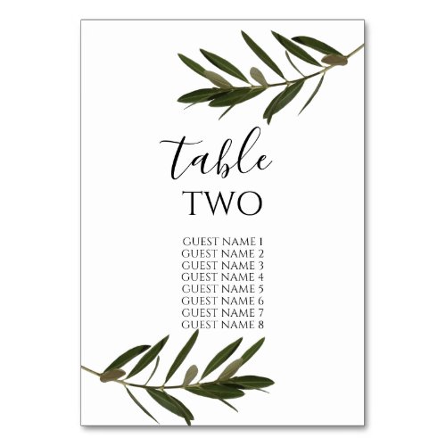 Olive Leaves Greenery Wedding Guest Names Table Number