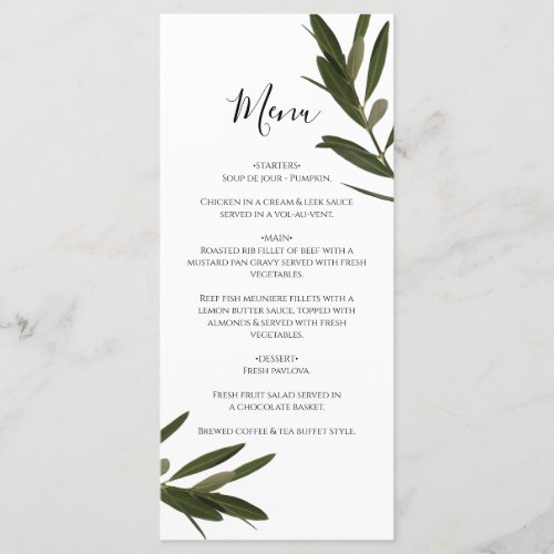 Olive Leaves Greenery Wedding Menu