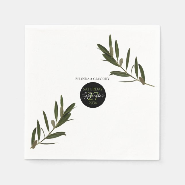 Olive Leaves Greenery Wedding  Napkins (Front)