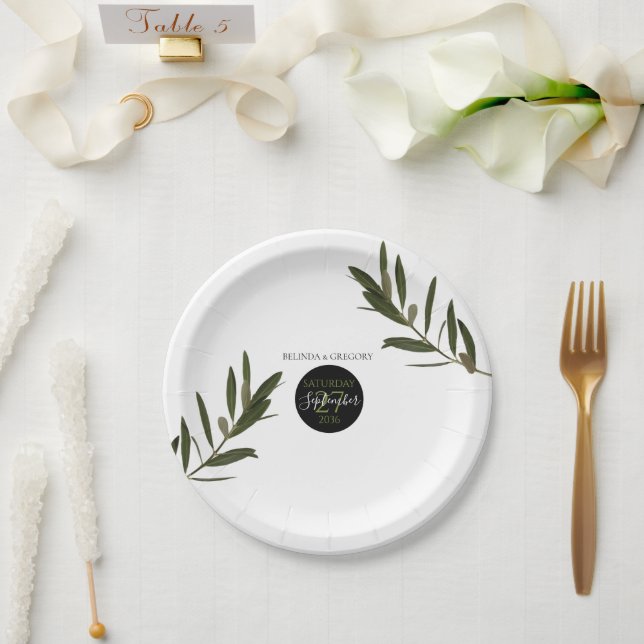 Olive Leaves Greenery Wedding   Paper Plates (Wedding)