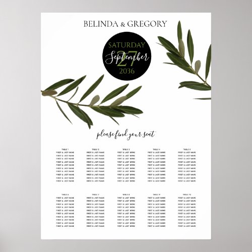 Olive Leaves Greenery Wedding Seating Chart