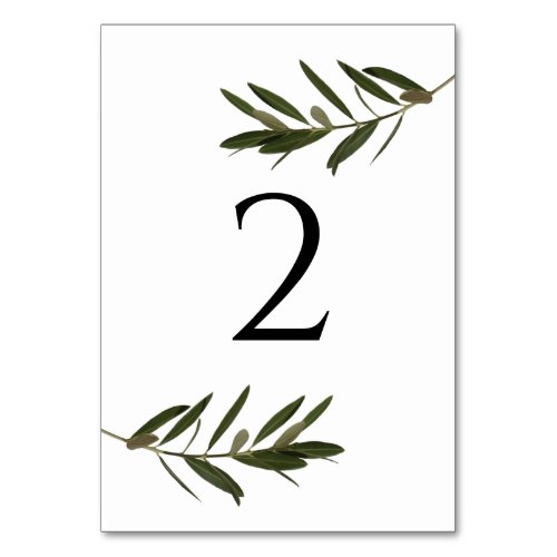 Olive Leaves Greenery Wedding Table Number