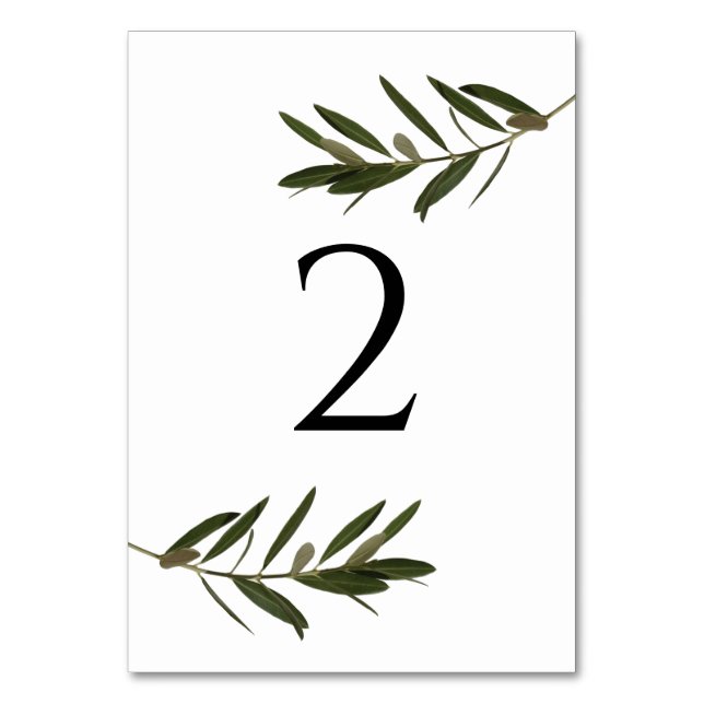 Olive Leaves Greenery Wedding Table Number (Front)