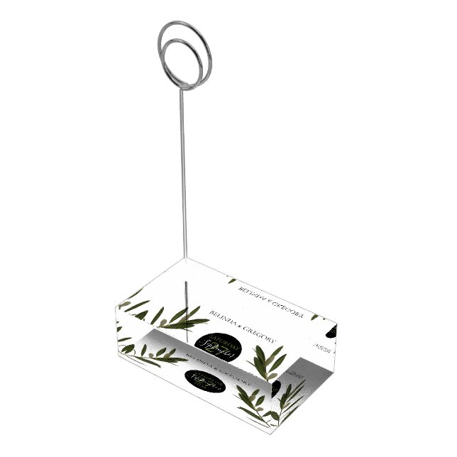 Olive Leaves Greenery Wedding Table Number Place Card Holder (Corner)