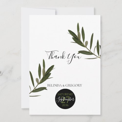 Olive Leaves Greenery Wedding Thank You Card
