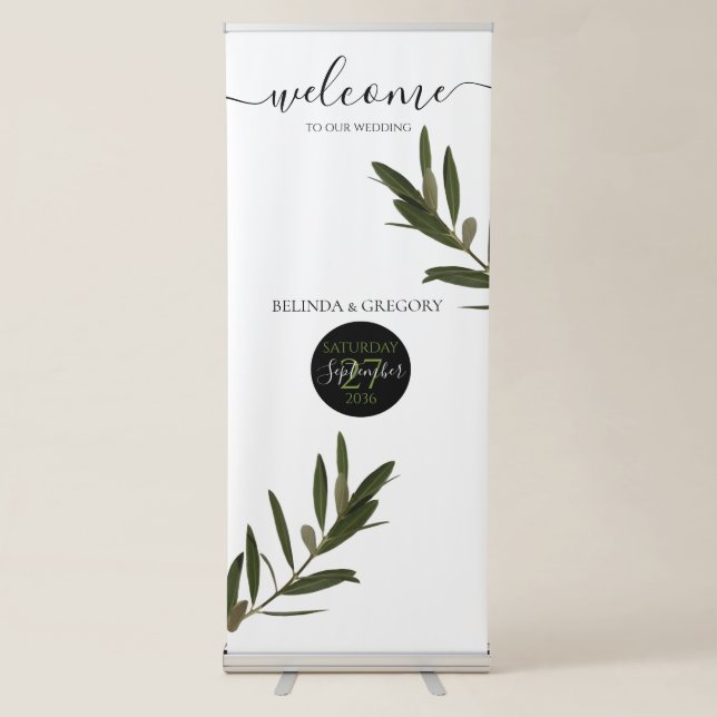 Olive Leaves Greenery Wedding Welcome Sign (Front)