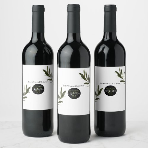 Olive Leaves Greenery Wedding Wine Label
