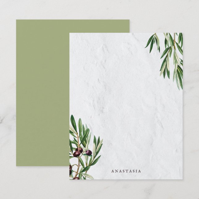 Olive Leaves Mediterranean Greek Island  Note Card (Front/Back)