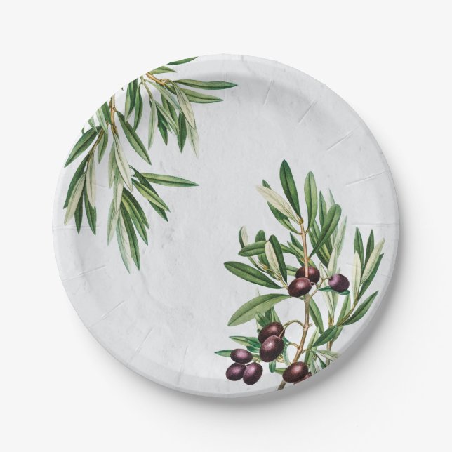 Olive Leaves Mediterranean Greek Island  Paper Plates (Front)